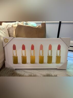 Colleen Karis Designs Lipstick Artwork Canvas Print in Pink and Gold